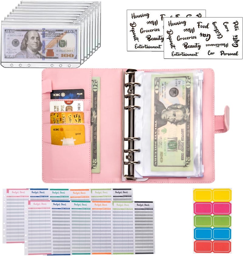 NICOOTHBudget Binder Cash Envelopes A6 Money Saving Binder with Zipper envelopes (Pink) - Image 4